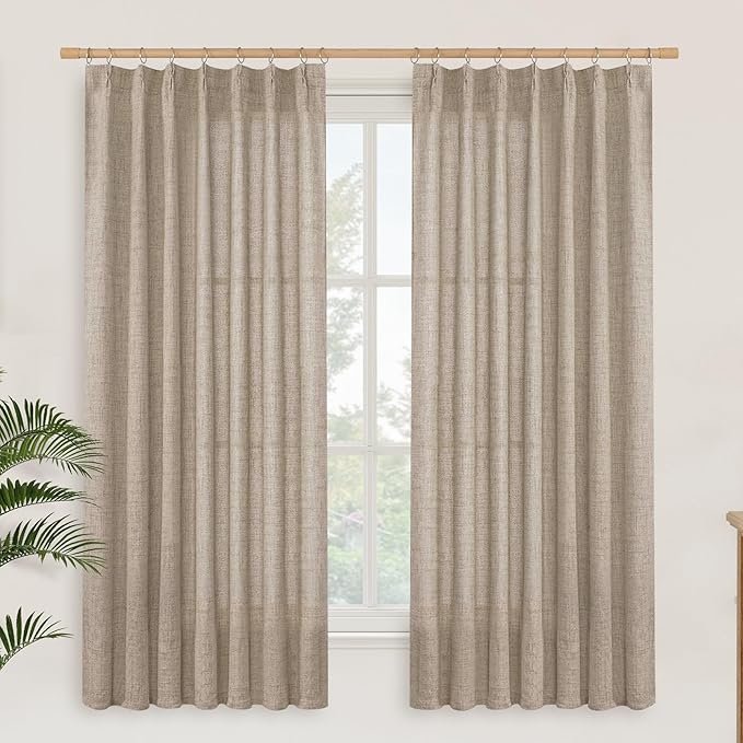 YoungsTex Oatmeal Linen Semi Sheer Curtains 63 Inch Length by YoungsTex