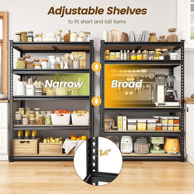 1980LBS Storage Shelves, 5-Tier Adjustable Pantry Shelves, Metal Shelving Unit - Image 4