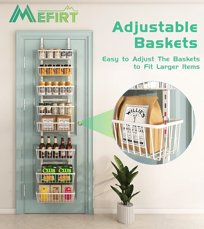 White 12 Inch Wide Narrow Over The Door Pantry Organizer, Pantry Organization - Image 3