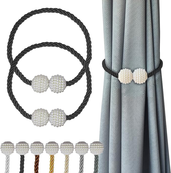 Hion Magnetic Curtain Tiebacks Black 2pcs, Curtain Tiebacks Buckles Holdbacks by Hion