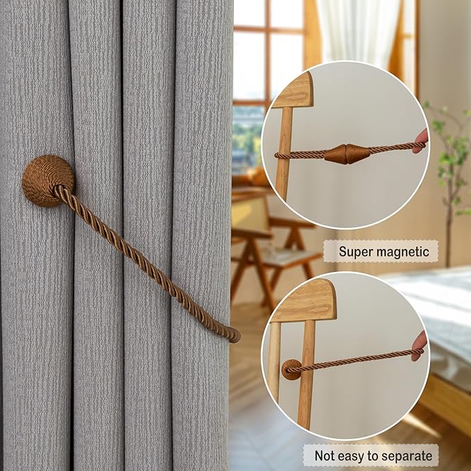 Magnetic Curtain Tiebacks 4 Pack Outdoor Rope Curtain Tie Backs Decorative - Image 4