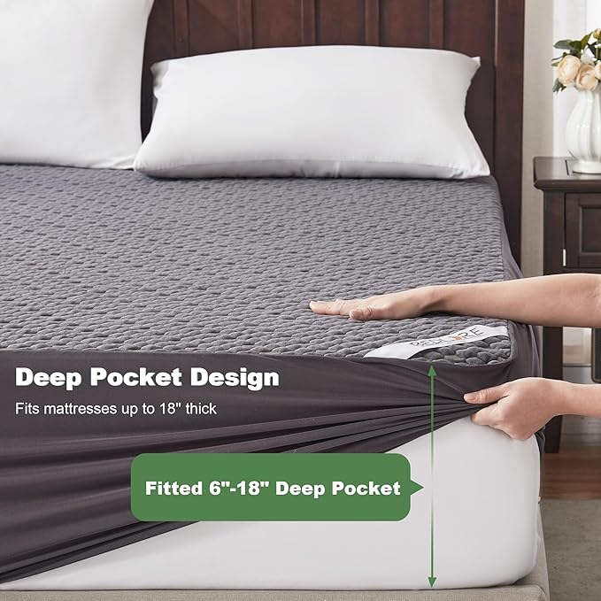 Waterproof Mattress Protector, Full Size Mattress Pad Fitted 6-15" Deep Pocket - Image 5