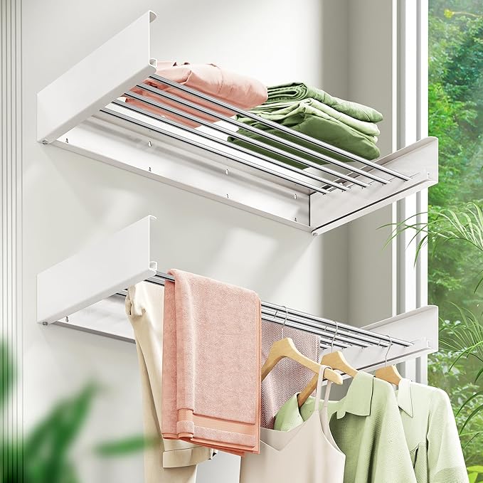 Wall Mounted Clothes Drying Rack 32 inches, Foldbale Laundry Drying Rack Wall - Image 2