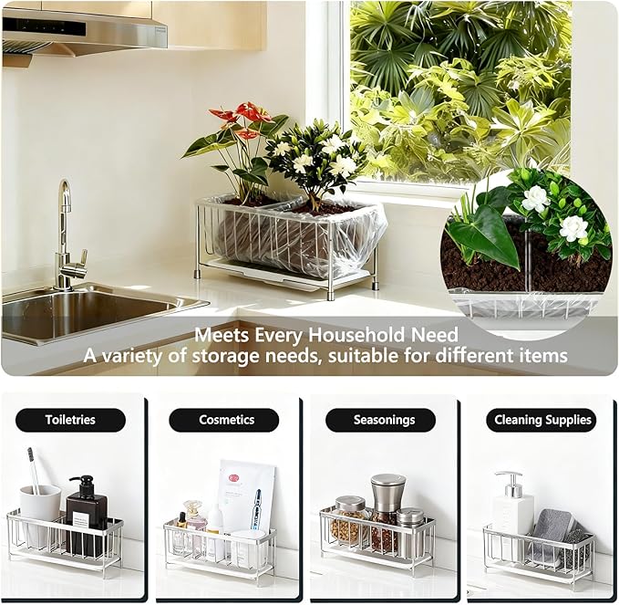 Kavciva Sink Caddy Sponge Holder, 304 Stainless Steel Dish Brush Holder - Image 7