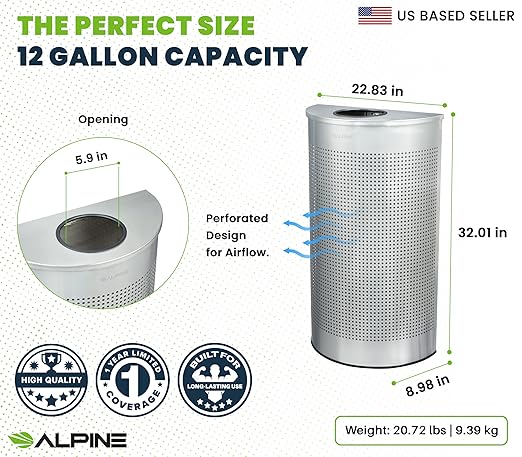 Alpine Half Round Trash Can Open Top - Image 2