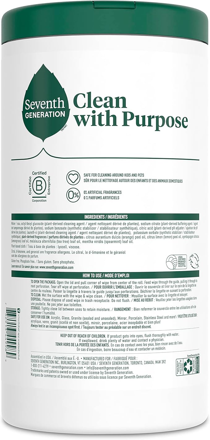 Seventh Generation Multi-Surface Cleaning Wipes, Lemon Zest Scent, Cuts Grease - Image 3