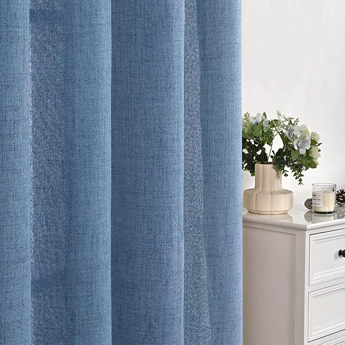 YoungsTex Denim Blue Short Linen Curtains 45 Inches Length - Image 6