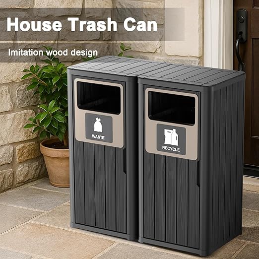 Outdoor Double Barrel Trash Can, Waterproof Resin Garbage Can - Image 4
