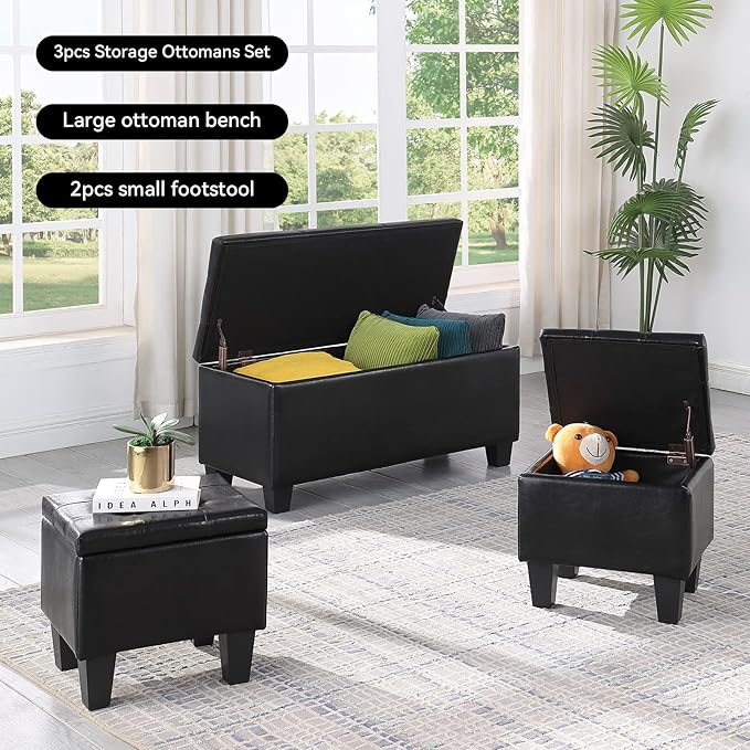 Storage Ottoman Set of 3, for Living Room Couch, End of Bed - Image 3