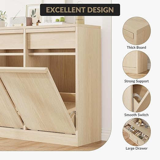 Double Tilt Out Trash Cabinet, Natural Wood Hidden Garbage Can Cabinet - Image 4