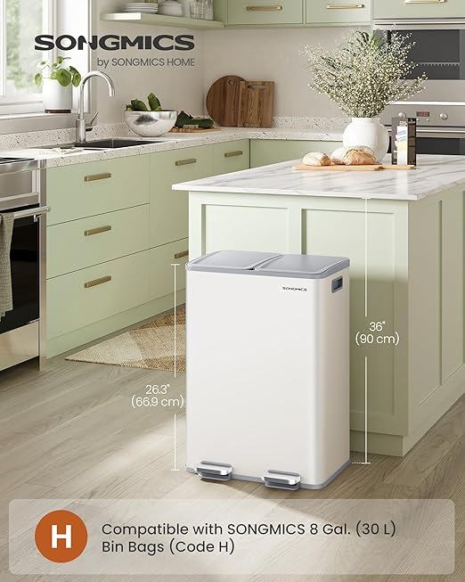 SONGMICS Trash Can, 2 x 8 Gallon Dual-Compartment Garbage Can - Image 2
