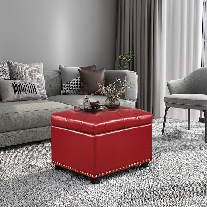 24'' Leather Storage Ottoman Rectangular Foot Rest Stool - Image 2