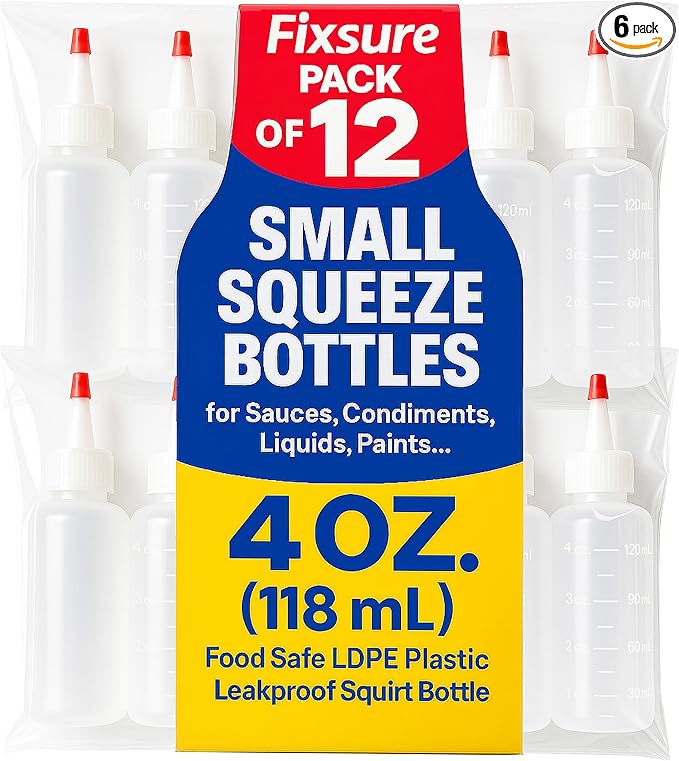 Plastic Squeeze Bottles with Red Tip Cap, 4 Oz Squirt Bottle by FIXSURESupplies