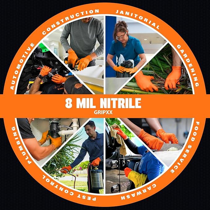 Herkules Grip Heavy Duty 8Mil Orange Nitrile Gloves, 3D Raised Diamond - Image 8