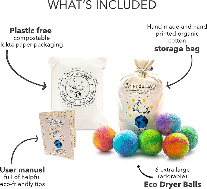 Friendsheep Wool Dryer Balls, Organic Reusable Fabric Softener Alternative - Image 4