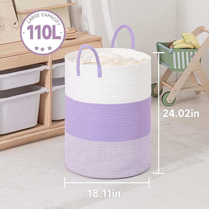 CLHMILY&Z 100L Laundry Basket Round Storage Rope Basket - Image 6