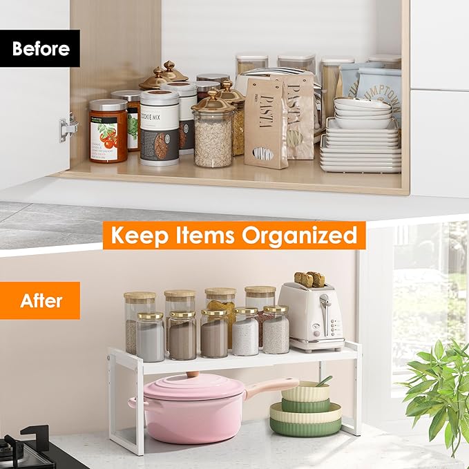 DOLALIKE Expandable Kitchen Countertop Organizer, Stackable Cabinet Shelf - Image 4