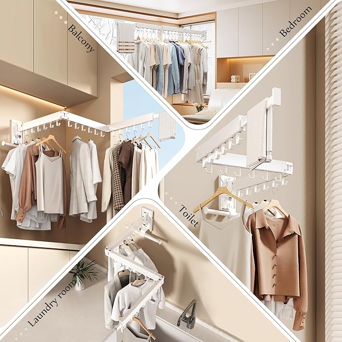 Wall Mounted Collapsible Clothes Drying Rack, Space-Saving Laundry Drying Rack - Image 5