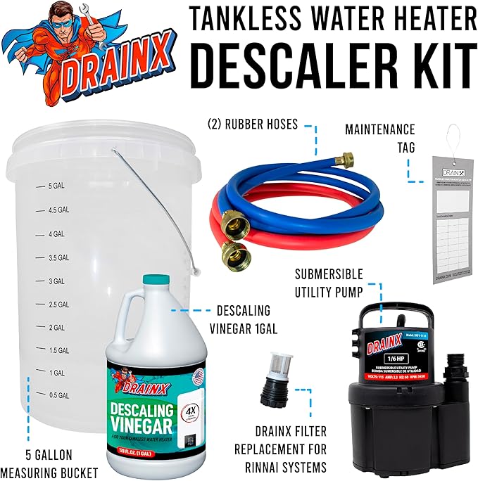 DrainX Tankless Water Heater Flushing Kit Includes Pump, 5-Gallon Bucket - Image 2