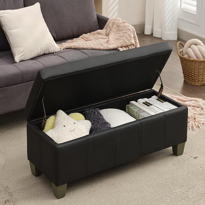 Black Faux Leather Ottoman - Image 8