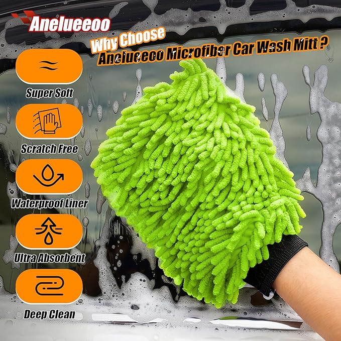 Car Wash Mitt Microfiber, Premium Chenille Microfiber Wash Car Mitts Sponge - Image 3