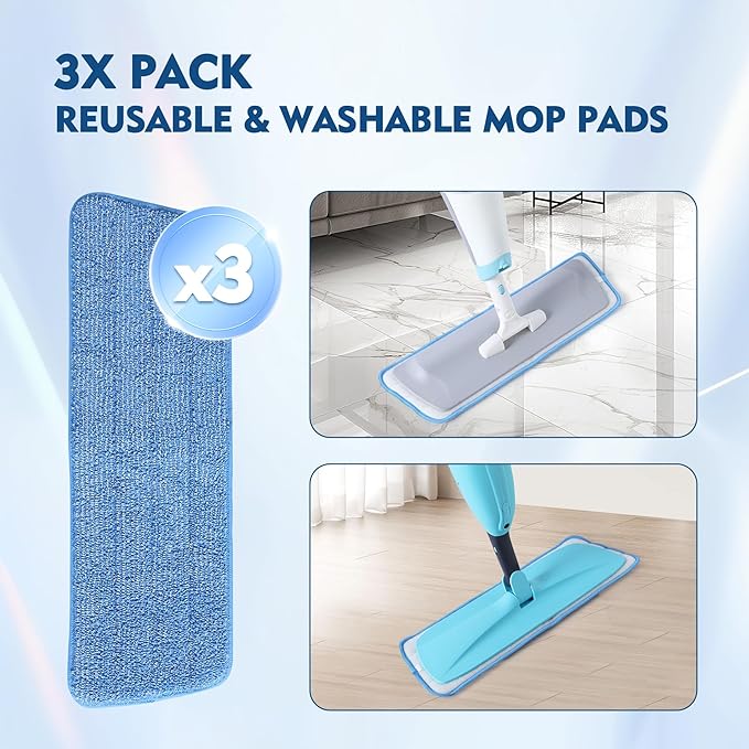 3 Pack Microfiber Mop Pads, Mop Replacement Pads Refills Floor Spray Mop Pads - Image 6