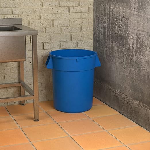32 Gallon Blue Round Commercial Trash Can - Image 4