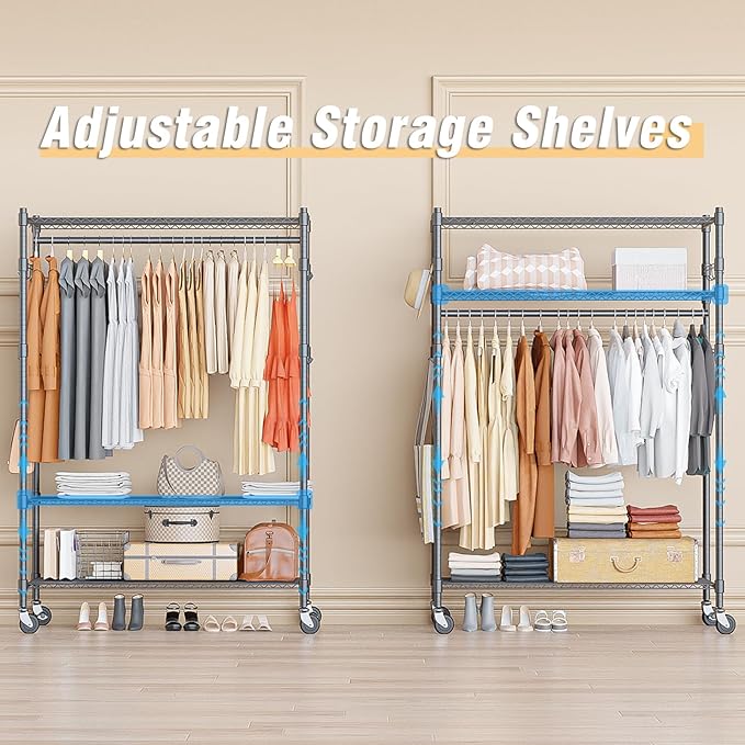 Homdox Heavy Duty Rolling Clothing Rack, Adjustable Garment Rack - Image 5