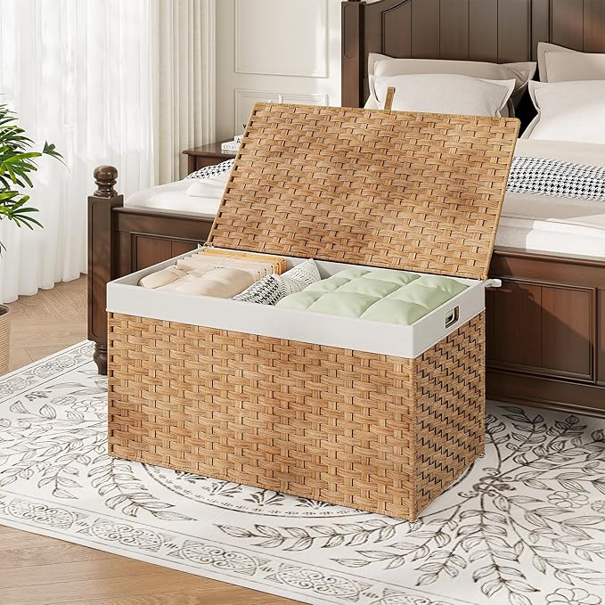 HOOBRO Storage Basket with Lid, 42.3 Gallon Wicker Basket, Handwoven Blanket - Image 3