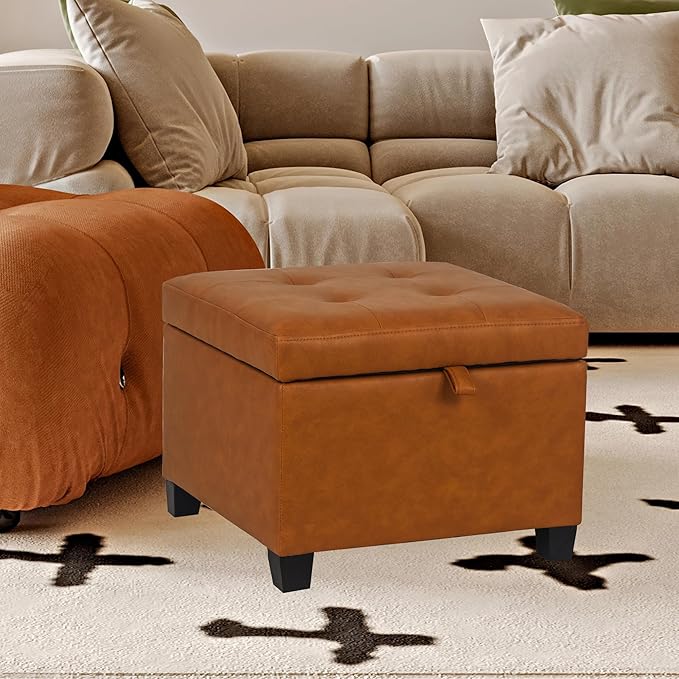 Adeco 17.5" Faux Leather Storage Ottoman - Image 8