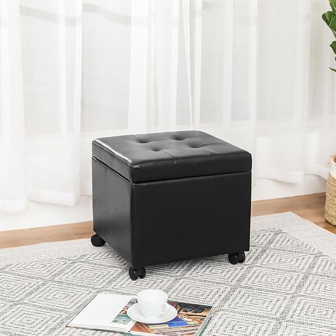 Adeco 17.7" Leather Ottoman - Image 5