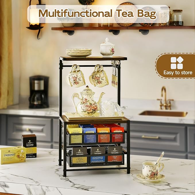 Pinzoveco Tea Bag Organizer, Large Tea Organizers and Storage Box, 2 Drawers - Image 2