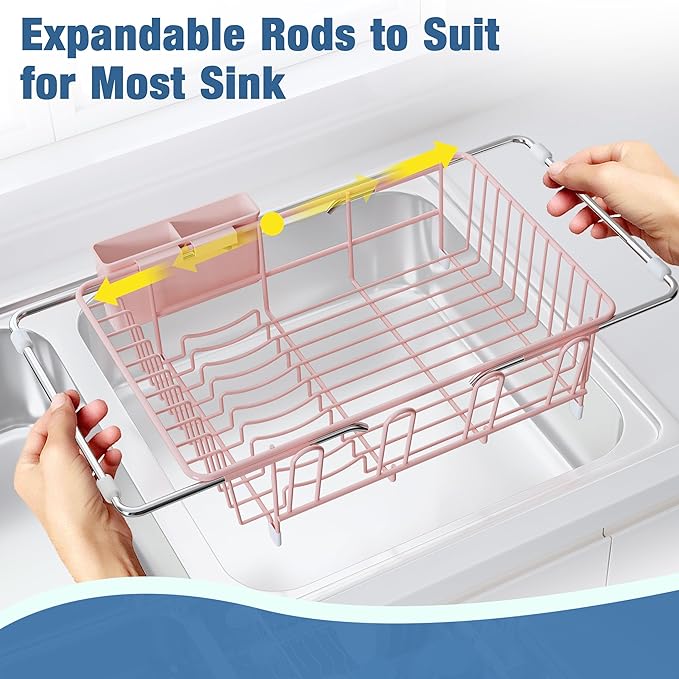 Over the Sink Expandable Dish Drainer Drying Rack In Stainless Steel - Image 4