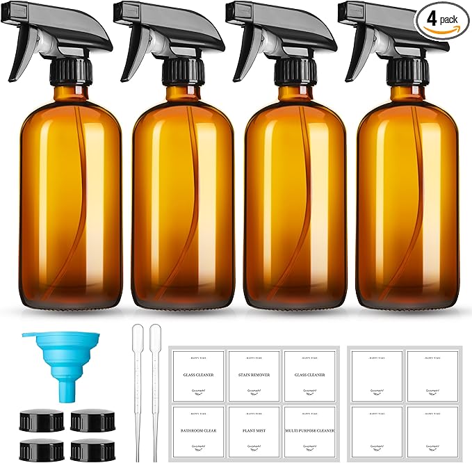 16oz Amber Glass Spray Bottles, 4 Pack Glass Spray Bottles Refillable Empty by GIVAMEIHF