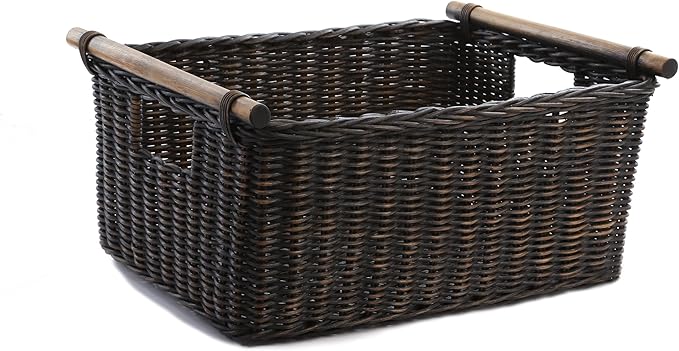 The Basket Lady Pole Handle Wicker Storage Basket, 18 in L x 14.5 in W x 9 in H by TheBasketLady