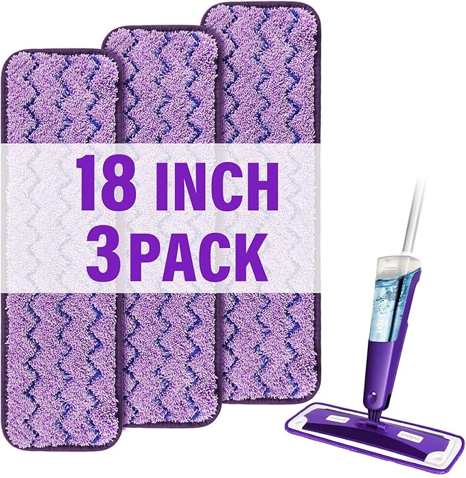 18 inch Mop Pads Refills, 3 Pack Microfiber Reusable Replacement Mop Pads Flat by PANDAGRIP