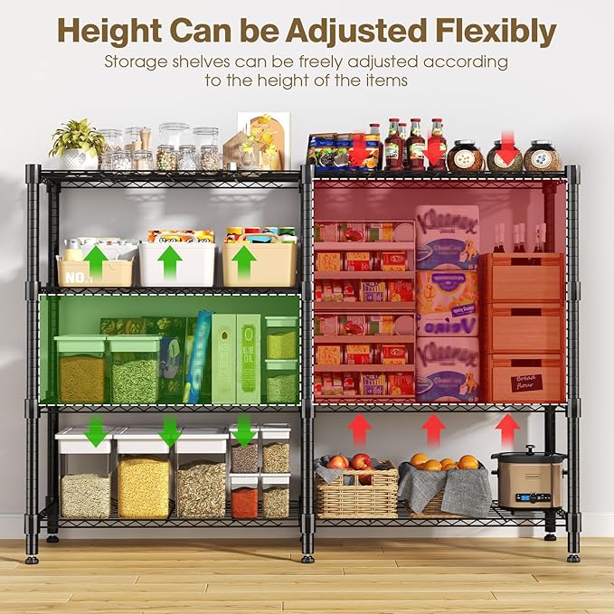 Himimi 4-Tier Heavy Duty Metal Storage Rack, 1200LBS Adjustable Wire Shelving - Image 4