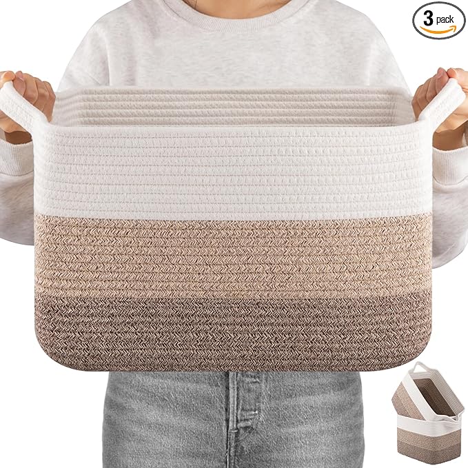 OIAHOMY Woven Storage Basket, Cotton Rope Baskets by MasterofSpaceOptimization