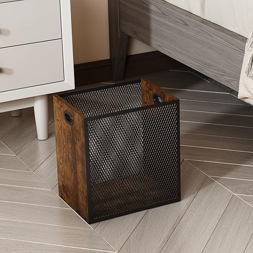Retro Office Trash Can, Iron and Wood Combination Bedroom Garbage Can, - Image 8