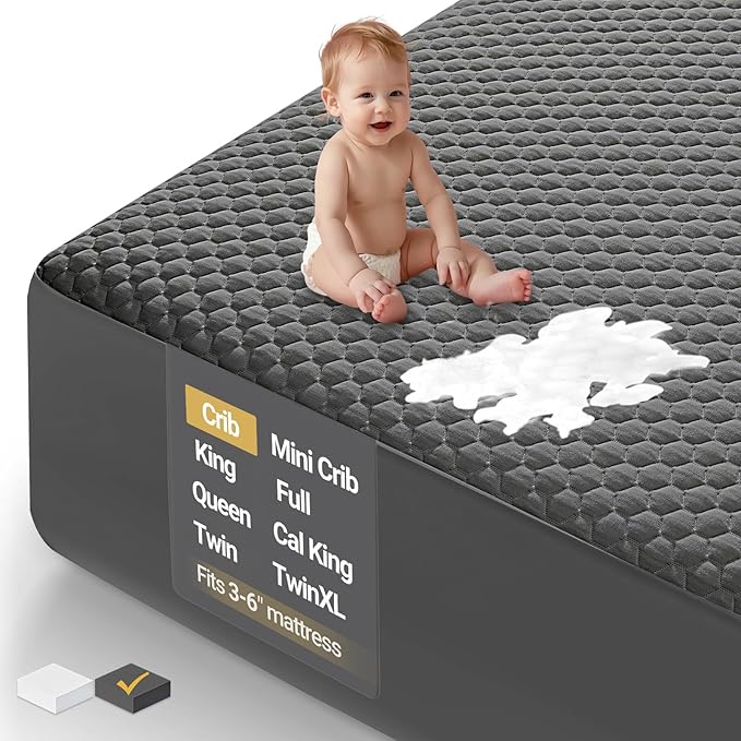 OhGeni 100% Waterproof Mattress Protector, Crib-Gray Size Mattress Pad by OhGeni