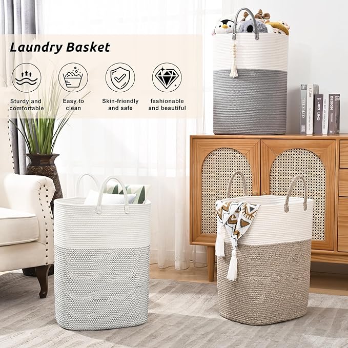 Woven Laundry Basket for Clothes, 65L Large Rectangle Laundry Hampers - Image 6