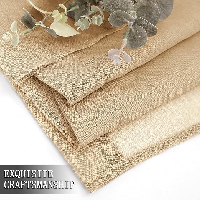 Tollpiz Sheer Tier Curtain Linen Textured Half Kitchen Curtains Sheer Light - Image 7