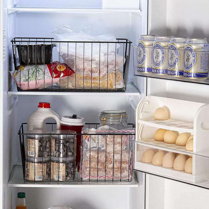 16" L x 12" W Wider Freezer Storage Organizer Baskets Container, Metal Wire - Image 3