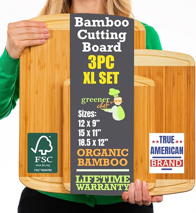 Extra Large Bamboo Cutting Board Set – Wood Cutting Boards by GreenerChef