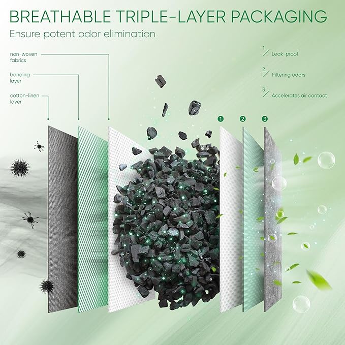 Activated Charcoal Odor Absorber, Large 4x500g w Hooks Nature Odor Eliminator - Image 4