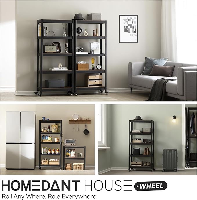 HOMEDANT House 5-Tier Metal Rolling Cart Shelf Rack Casters Heavy Duty Wheel - Image 12