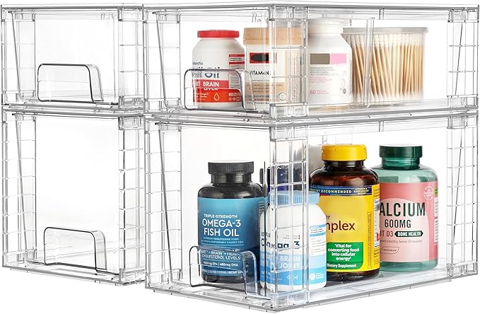 Vtopmart 4 Pack Clear Stackable Storage Drawers, Plastic Drawers - Image 9