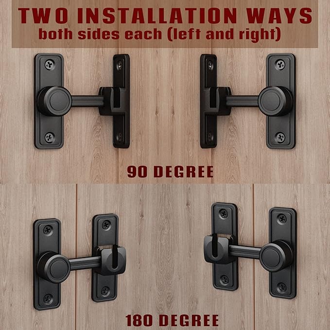 Barn Door Privacy Latch, 90°/180° Swing Slide Lock, Zinc-Alloy, Adhesive or - Image 3