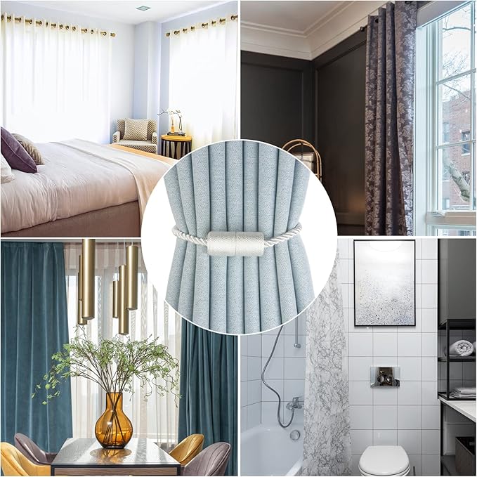 Magnetic Curtain Tiebacks 2 Pack White Rope Tieback Curtains Holders - Image 6