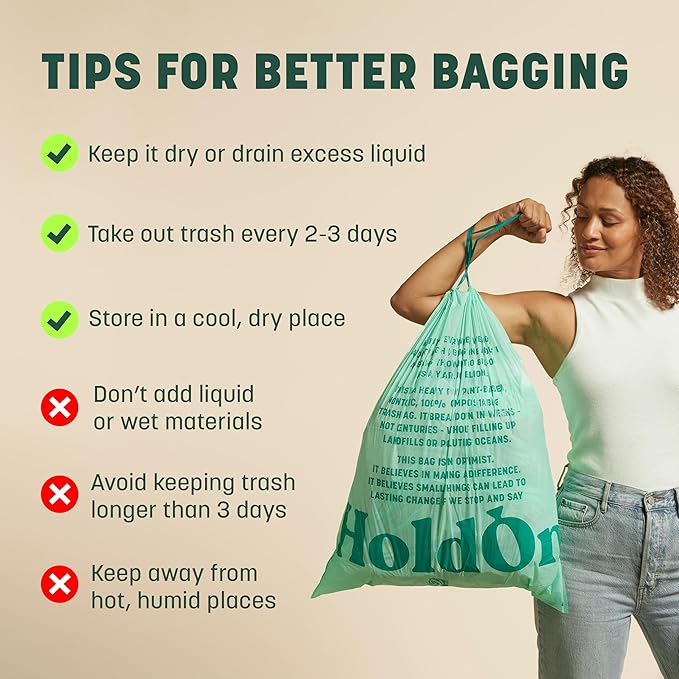 HoldOn 13-Gallon Trash Bags – Plant-based Tall Kitchen Trash Bags - Image 2